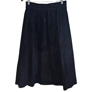 Vintage Leather Maxi Skirt Womens Large Black Full Pleated 80s Rocker Whimsigoth